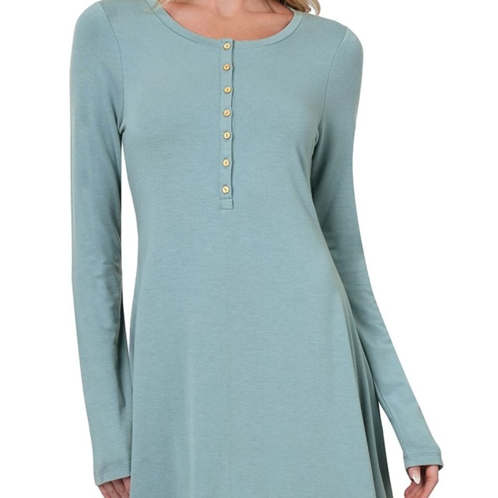 LONG SLEEVE BUTTON DOWN DRESS ash blue